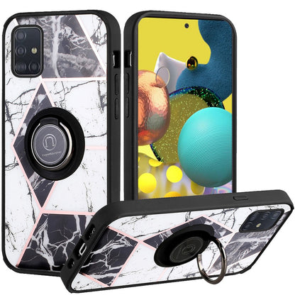 For Samsung Galaxy S22 Plus Marble Design with Magnetic Ring Kickstand Holder Hybrid TPU Hard PC Shockproof Armor Classy Black Phone Case Cover