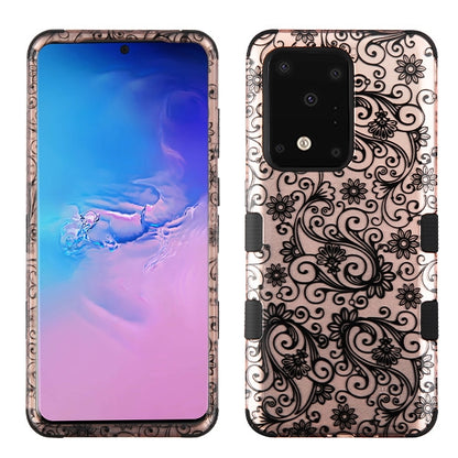 For Samsung Galaxy S20 Ultra (6.9") Stylish Hybrid Three Layer Hard PC Shockproof Heavy Duty TPU Rubber Anti-Drop Rose Gold Leaf Clover Flower Phone Case Cover