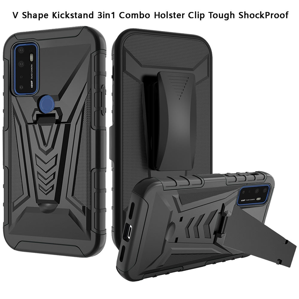 For Cricket Dream 5G 3 in 1 Rugged Swivel Belt Clip Holster Heavy Duty Tuff Hybrid Armor Rubber TPU with Kickstand Stand  Phone Case Cover