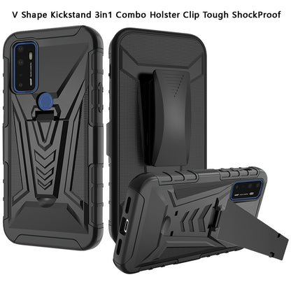 For AT&T Radiant Max 5G (6.8") 3 in 1 Rugged Swivel Belt Clip Holster Heavy Duty Tuff Hybrid Armor Rubber with Kickstand Stand  Phone Case Cover