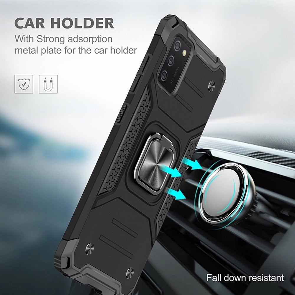 For Samsung Galaxy A02s Armor Hybrid with Ring Holder Kickstand Shockproof Heavy-Duty Durable Rugged Dual Layer  Phone Case Cover