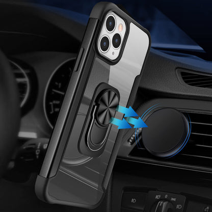 For Apple iPhone 13 Pro (6.1") Clear Military Grade Design Hybrid Protective with Ring Holder Kickstand [Magnetic Car Mount Feature]  Phone Case Cover