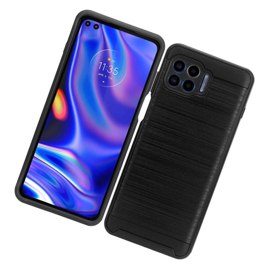 For Motorola Moto One 5G, Moto G 5G Plus Brushed Texture Slim Hybrid Shockproof Dual Layer Hard TPU Silicone Armor Rugged Black Phone Case Cover