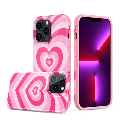 For Apple iPhone 11 (6.1") Pattern Stylish Fashion Design Hybrid Rubber TPU Hard PC Shockproof Armor Slim Fit Pink Heart Phone Case Cover