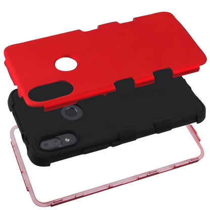 For Alcatel 3V 5032w (2019) Hybrid Three Layer Hard PC Shockproof Heavy Duty TPU Rubber Anti-Drop Red / Black Phone Case Cover