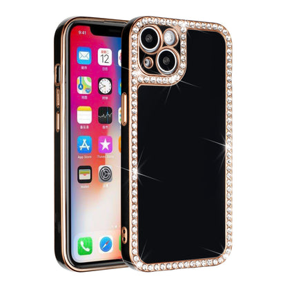 For Apple iPhone 13 /6.1" All Around 3D Diamonds Rhinestone Chrome Frame TPU Shiny Bling Glitter Protective  Phone Case Cover