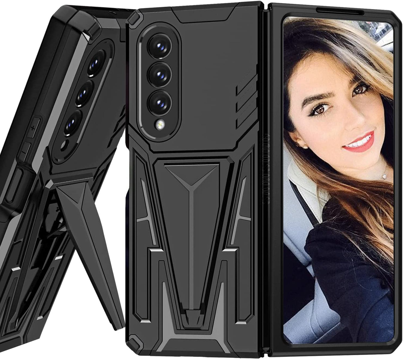 For Samsung Galaxy Z Fold 3 5G Hybrid Armor Rugged with Kickstand, Supports Magnetic Car Mount Dual Layer Hard PC Protective  Phone Case Cover