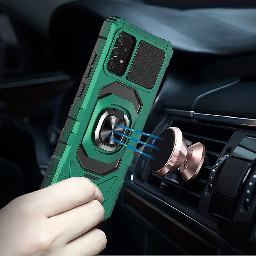 For Samsung Galaxy A23 5G Hybrid Dual Layer with Rotate Magnetic Ring Stand Holder Kickstand, Rugged PC Shockproof Green Phone Case Cover