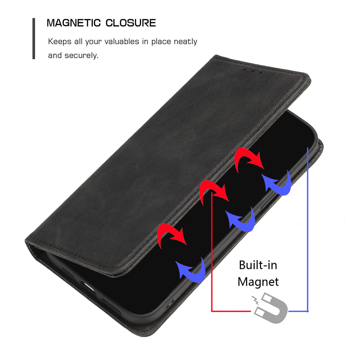 For Nokia C100 Wallet Premium PU Vegan Leather ID Credit Card Money Holder with Magnetic Closure Pouch Flip Stand Black Phone Case Cover