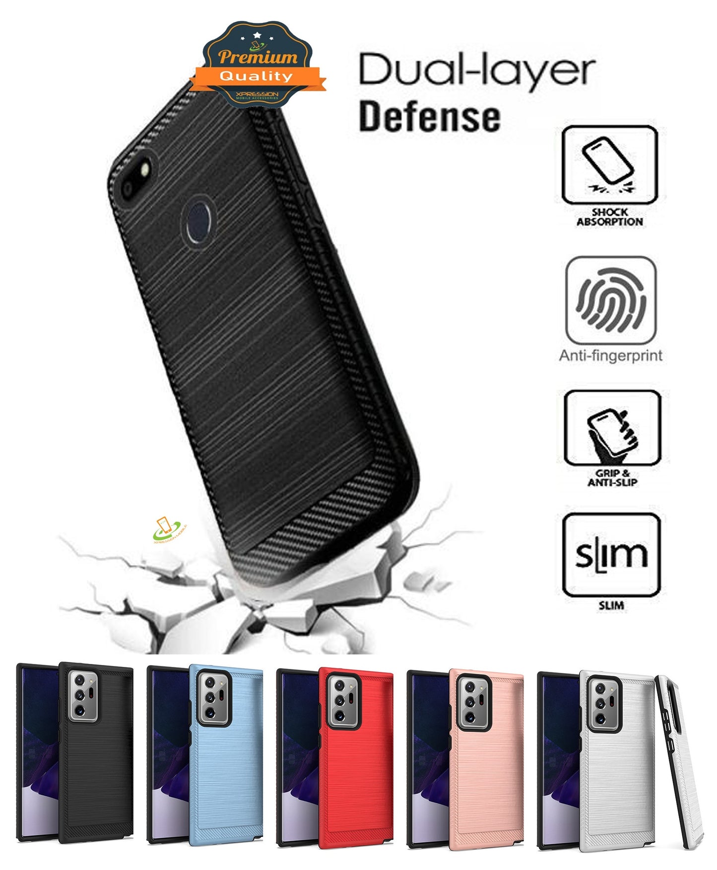 For Boost Mobile Celero 5G Armor Brushed Texture Rugged Carbon Fiber Design Shockproof Dual Layers Hard PC + TPU Protective  Phone Case Cover