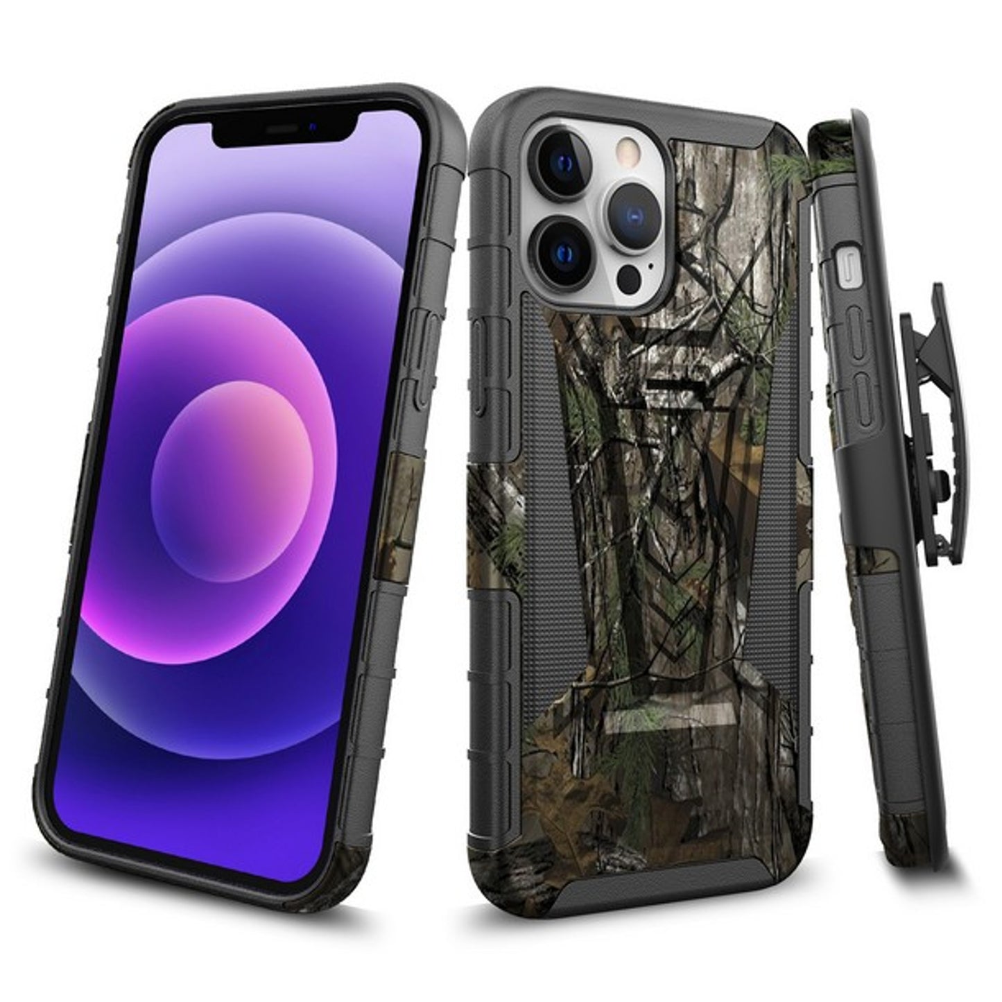 For T-Mobile Revvl 6 5G Swivel Belt Clip Holster with Built-in Kickstand, Heavy Duty Hybrid 3in1 Shockproof Defender Camo Camouflage Phone Case Cover