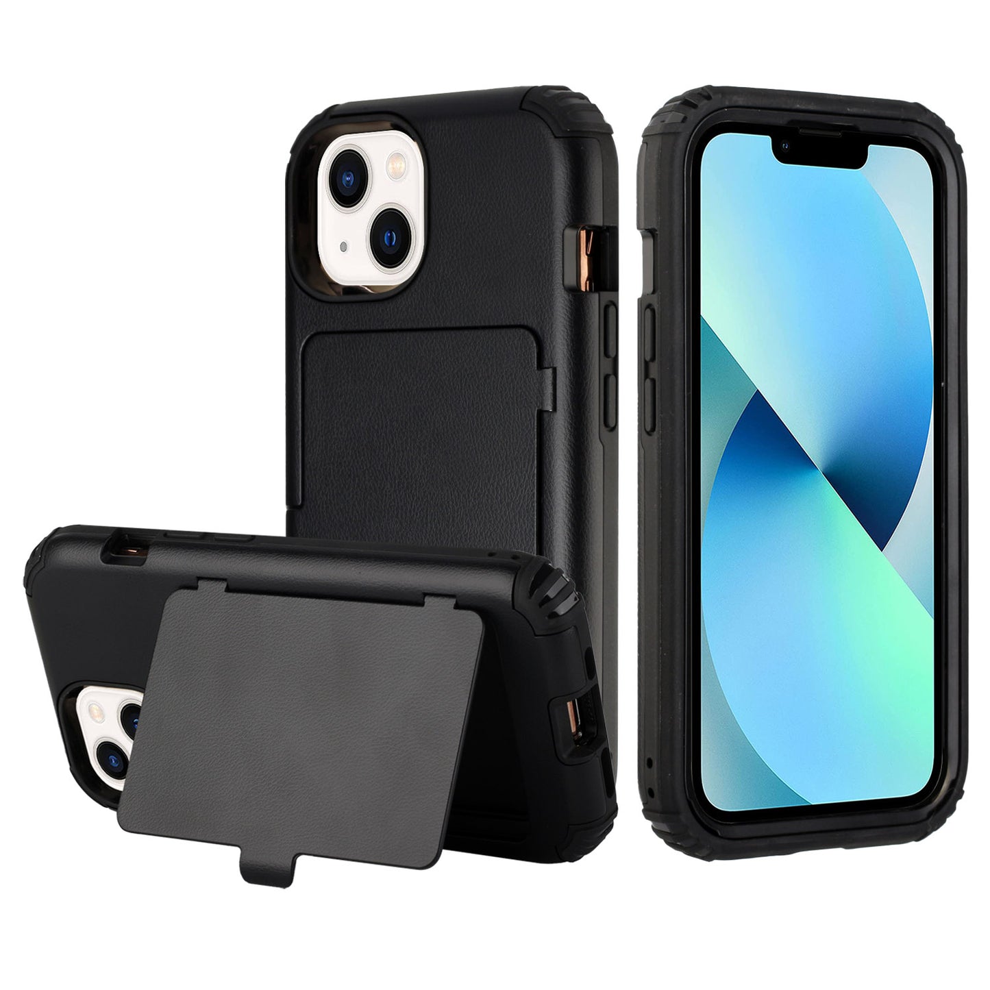 For Apple iPhone 11 (6.1") Wallet Design with Credit Card Holder, Hidden Back Mirror Stand Heavy Duty Hybrid Shockproof  Phone Case Cover