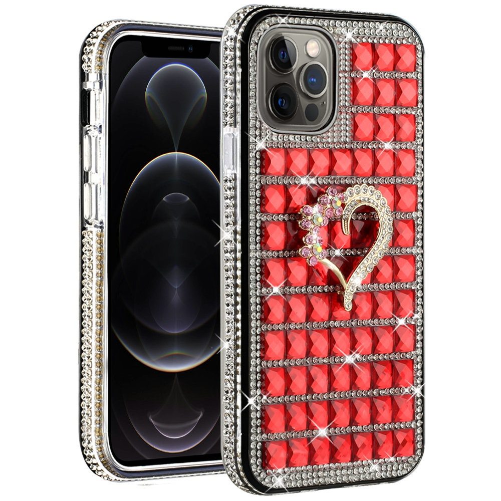 For Apple iPhone 12 Pro Max (6.7") Fashion Luxury 3D Bling Diamonds Rhinestone Jeweled Ornament Shiny Crystal Hybrid Hard  Phone Case Cover