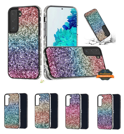 For Samsung Galaxy S22 /Plus Ultra Rhinestone Sparkling Rainbow Gradual Glitter Full Diamond Bling Protective Hybrid Rugged  Phone Case Cover