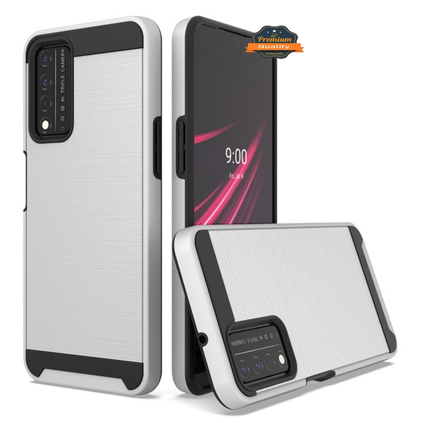 For T-Mobile Revvl 6 Pro 5G /Revvl 6 5G Slim Fit Rugged TPU + Hard PC Brushed Metal Texture Hybrid Dual Layer Armor  Phone Case Cover