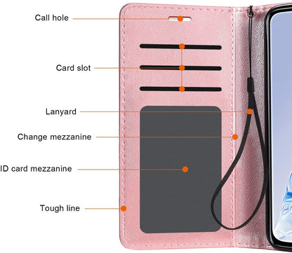 For Motorola Moto G 5G 2022 Wallet PU Leather Pouch with Credit Card Slots ID Money Pocket, Stand & Strap Flip Protective Rose Gold Phone Case Cover