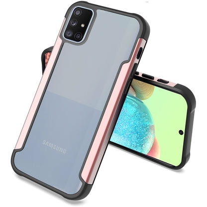 For Samsung Galaxy A71 5G Hybrid Aluminum Alloy Metal Clear Transparent Back Hard PC TPU Bumper Frame Armor Shockproof Rose Gold Phone Case Cover