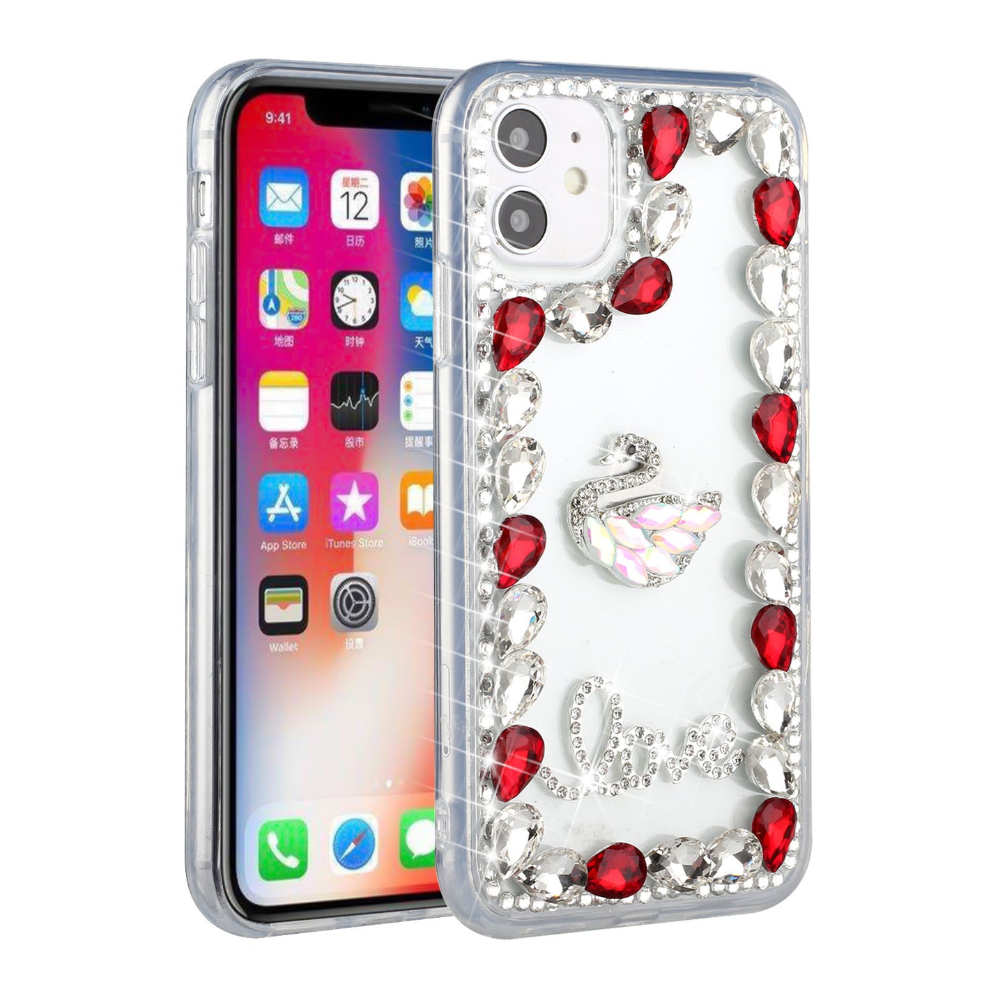 For Apple iPhone 11 (6.1") Bling Clear Crystal 3D Full Diamonds Luxury Sparkle Rhinestone Hybrid Protective  Phone Case Cover