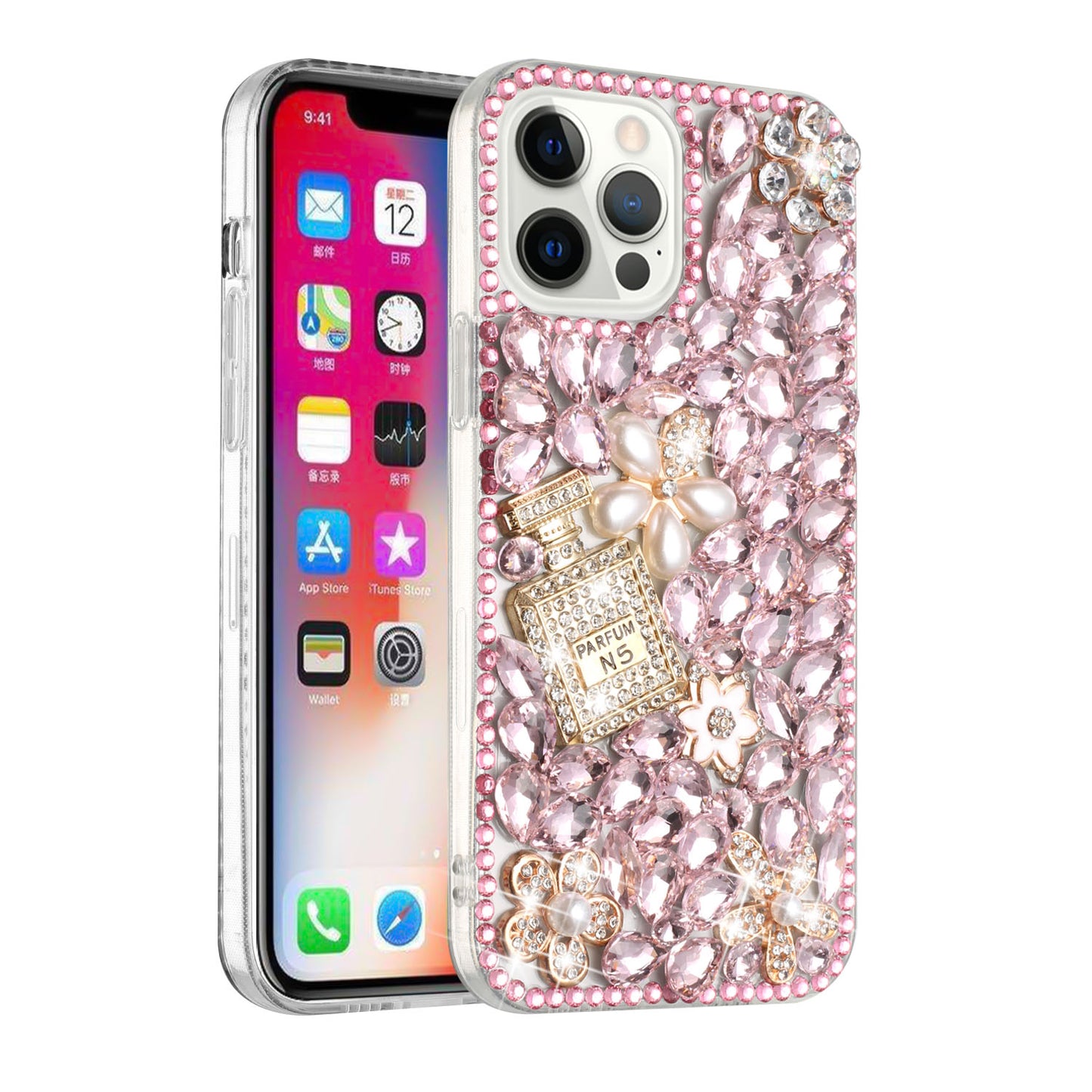 For Apple iPhone 11 (6.1") Bling Clear Crystal 3D Full Diamonds Luxury Sparkle Rhinestone Hybrid Protective  Phone Case Cover