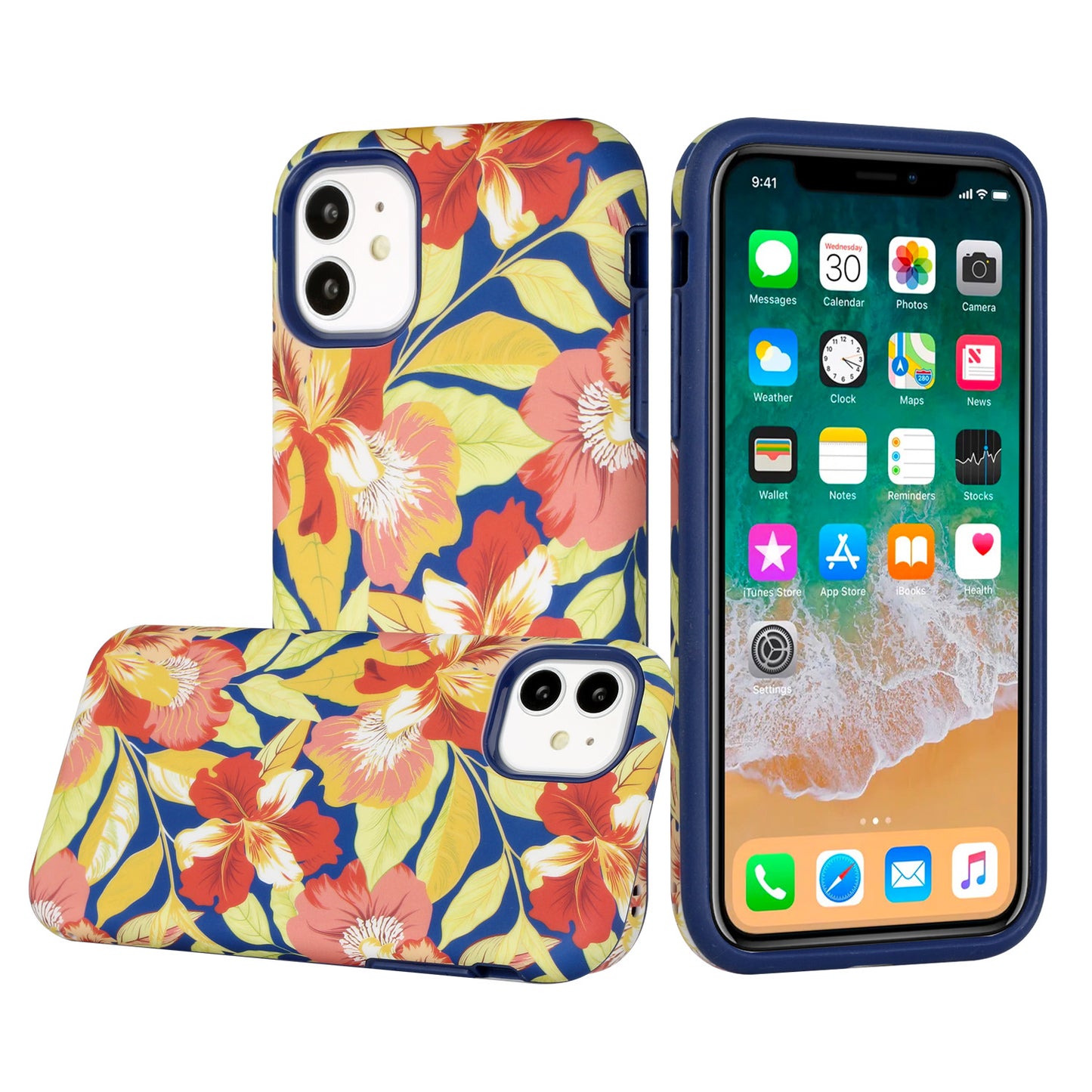 For Apple iPhone 11 (6.1") Bliss Floral Stylish Design Hybrid Rubber TPU Hard PC Shockproof Armor Rugged Slim Fit  Phone Case Cover