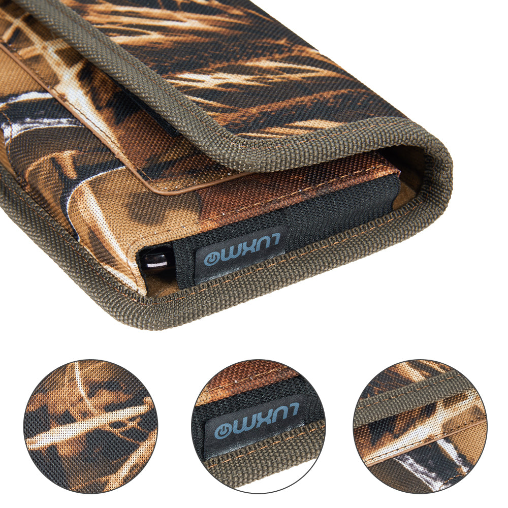 For Samsung Galaxy A13 5G Universal Horizontal Cell Phone Case Camo Print Holster Carrying Pouch with Belt Clip and 2 Card Slots fit XL Devices 7" [Camouflage]