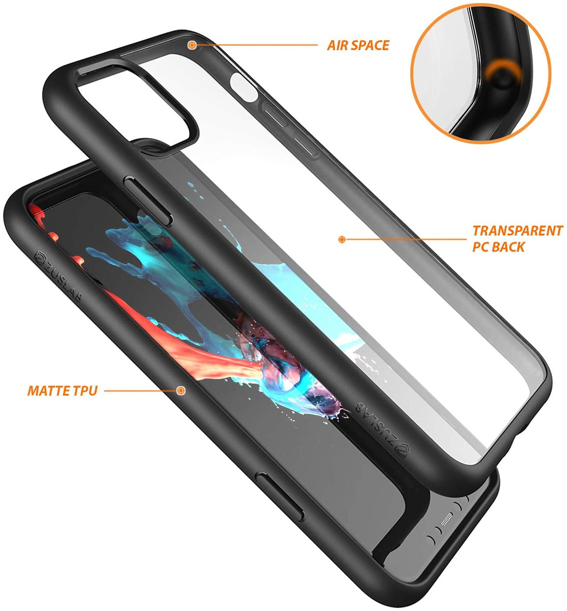 For Apple iPhone 13 Pro Max (6.7") Hybrid Slim Crystal Clear Transparent Shock-Absorption Bumper TPU + Hard PC Back Frame Black Phone Case Cover