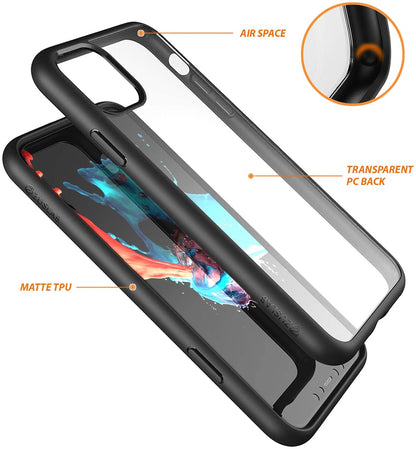 For Google Pixel 6 Hybrid Slim Crystal Clear Transparent Shock-Absorption Bumper with Soft TPU + Hard PC Back Frame Black Phone Case Cover