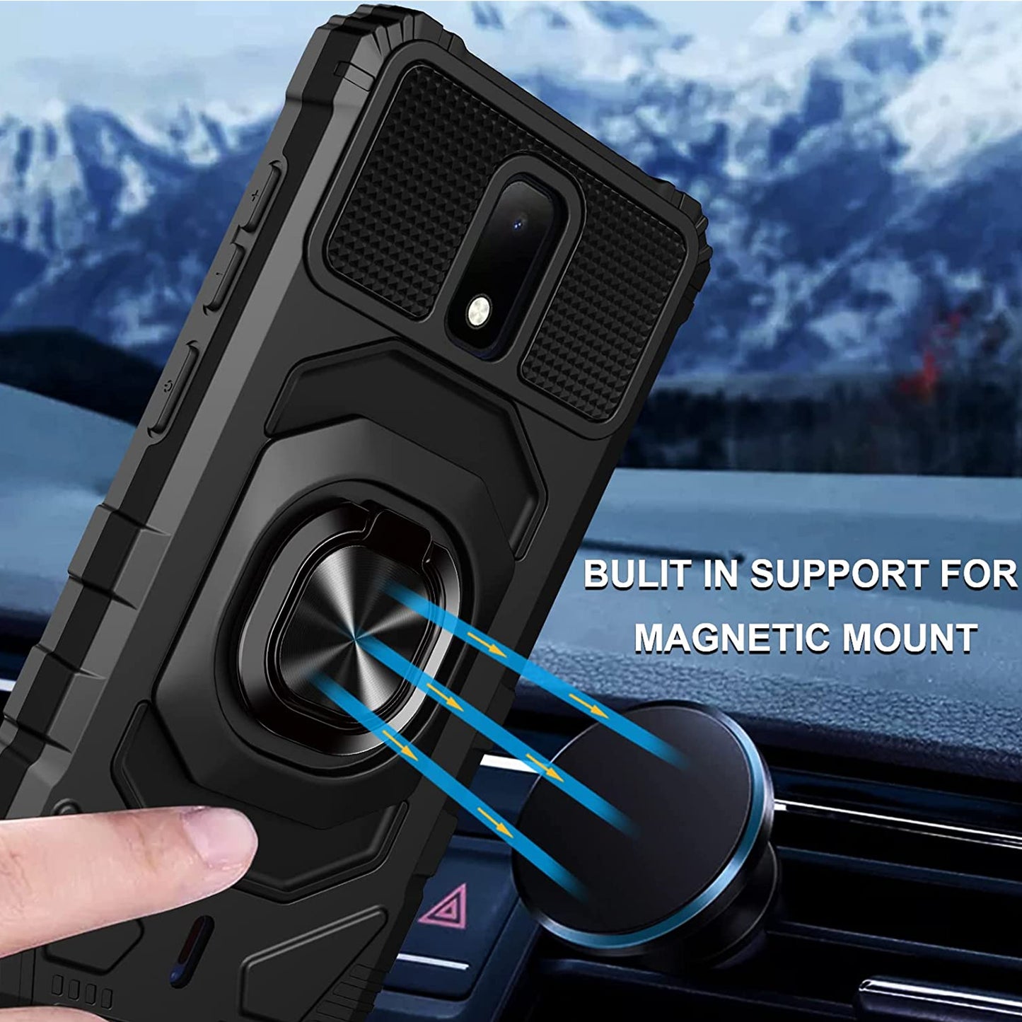 For AT&T Calypso Full-Body 2in1 Magnetic Car Mount Metal Ring Holder Kickstand Heavy Duty Hybrid Armor Defender  Phone Case Cover