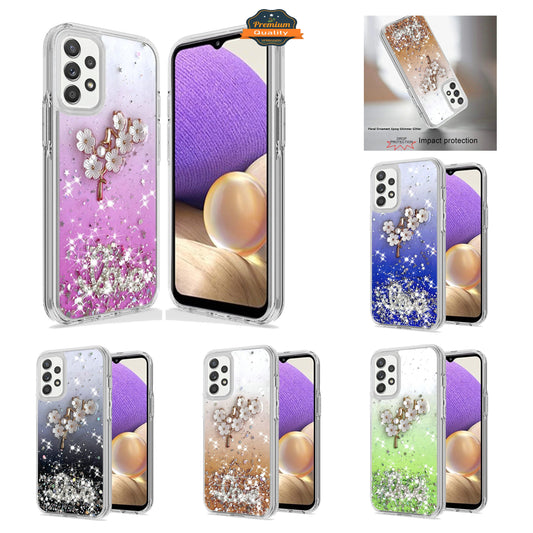 For Samsung Galaxy S22 /Plus Ultra Flowers Bling Glitter Iridescent Love Floral 3D Ornament Slim TPU Hybrid Sparkle Stars Shockproof  Phone Case Cover