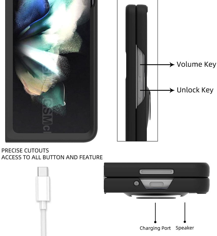 For Samsung Galaxy Z Fold 3 5G Finger Ring Stand Holder Kickstand Hybrid Frosted Matte Silicone TPU Hard PC Frame Shock-Absorption  Phone Case Cover