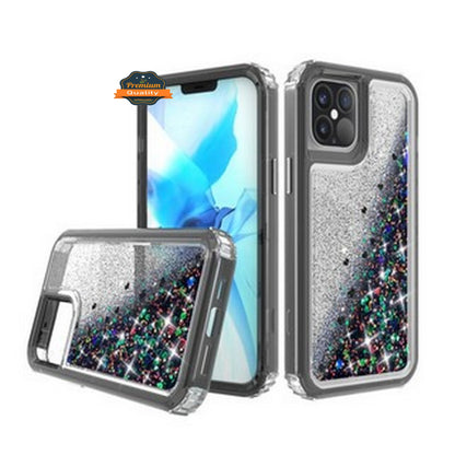 For Apple iPhone 13 Pro Max (6.7") Hybrid Liquid Glitter 3D Bling Quicksand Flowing Sparkle Hard Shockproof 3in1 TPU Heavy Duty  Phone Case Cover