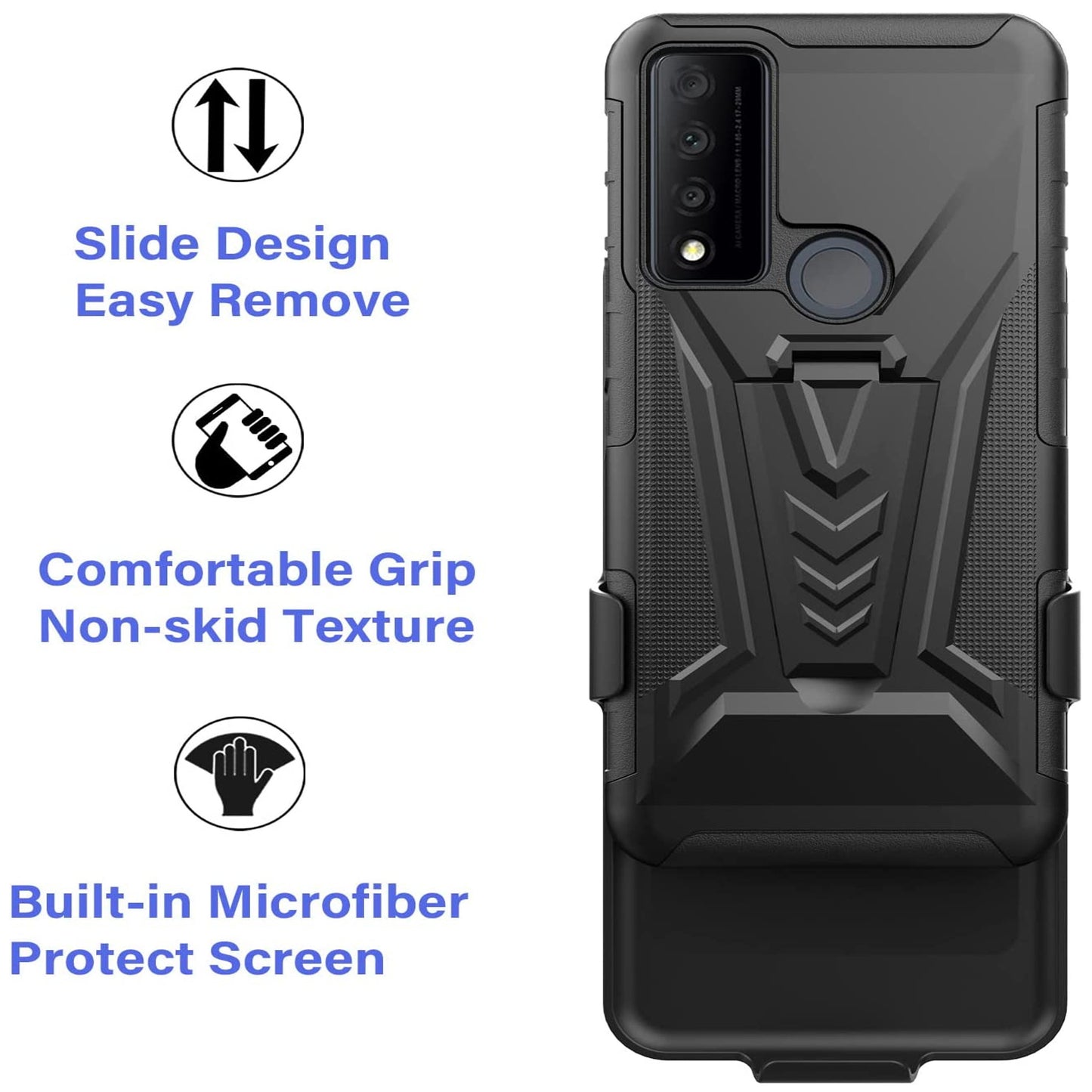 Cricket Dream 5G Belt Clip Holster Dual Layer Shockproof with Clip On & Kickstand Heavy Duty Full Body 3in1 Hybrid