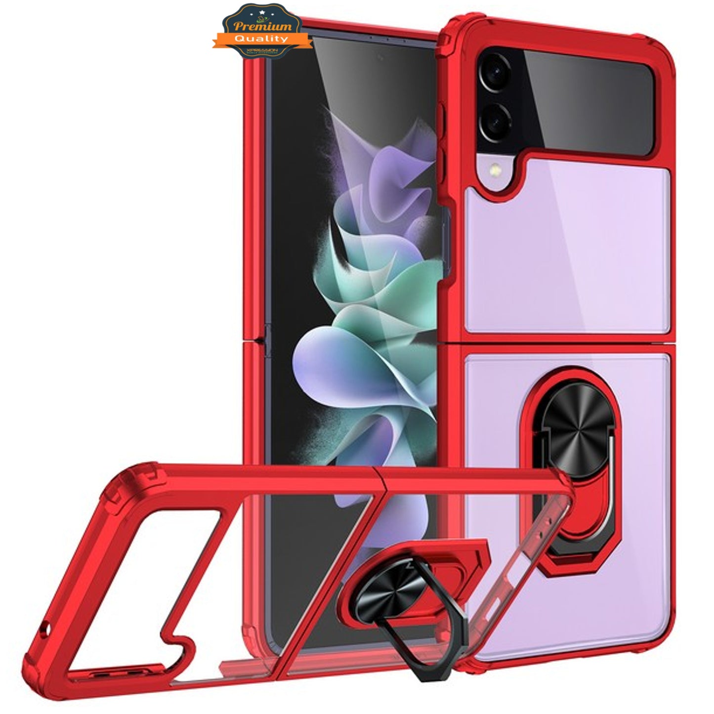 For Samsung Galaxy Z Flip 4 5G Transparent Back Hybrid Cases with Magnet Ring Stand Color Bumper Frame Slim Hard PC TPU  Phone Case Cover