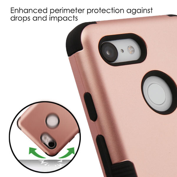 For Google Pixel 3 XL Hybrid Three Layer Hard PC Shockproof Heavy Duty TPU Rubber Anti-Drop Rose Gold Black Phone Case Cover