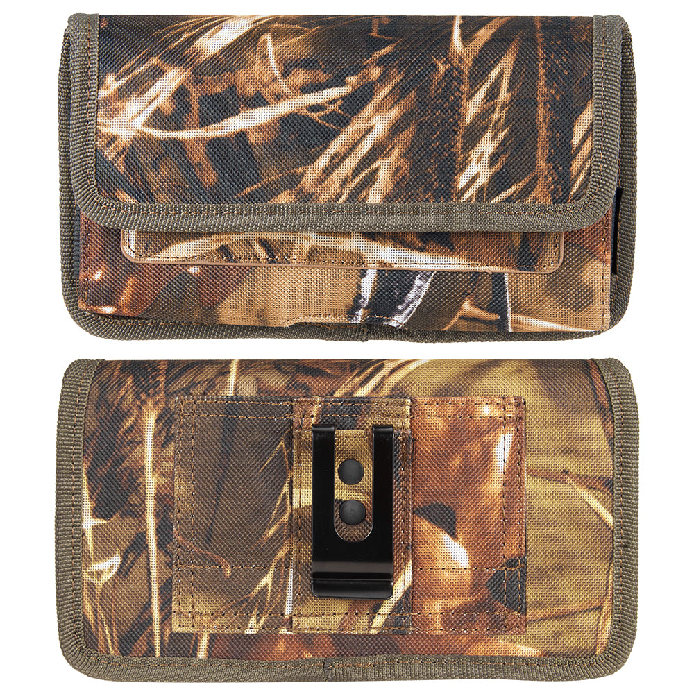 For Apple iPhone 13 Pro Max (6.7 inch) Universal Horizontal Cell Phone Case Camo Print Holster Carrying Pouch with Belt Clip and 2 Card Slots fit XL Devices 7" [Camouflage]