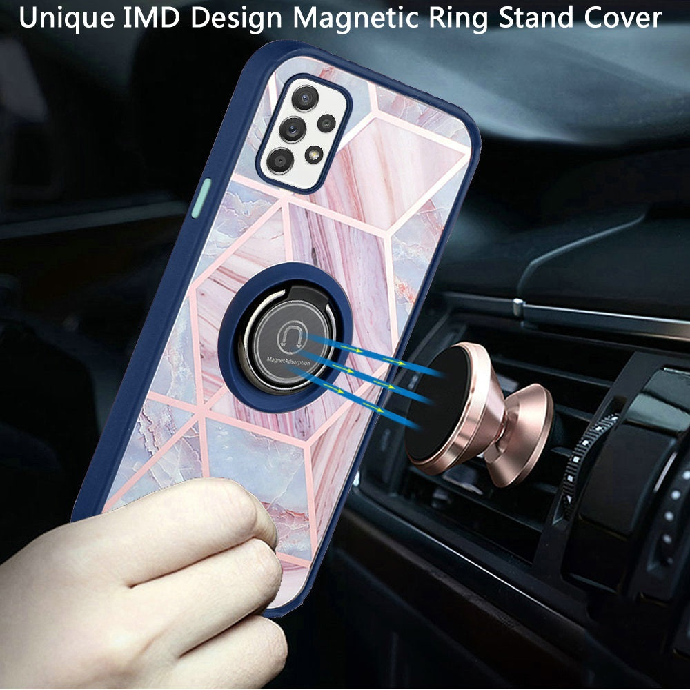 For Samsung Galaxy A53 5G Unique Marble Design with Magnetic Ring Kickstand Holder Hybrid TPU Hard PC Shockproof Armor  Phone Case Cover