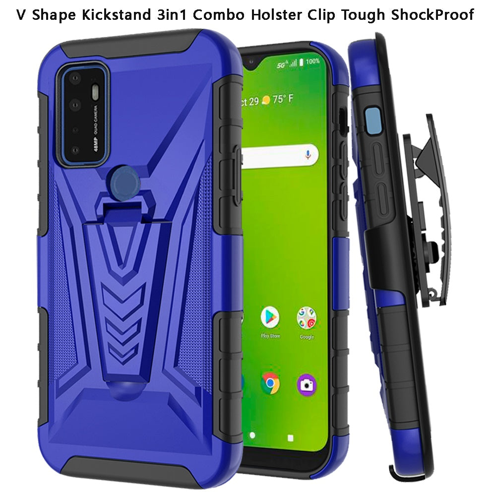 For Cricket Dream 5G 3 in 1 Rugged Swivel Belt Clip Holster Heavy Duty Tuff Hybrid Armor Rubber TPU with Kickstand Stand  Phone Case Cover