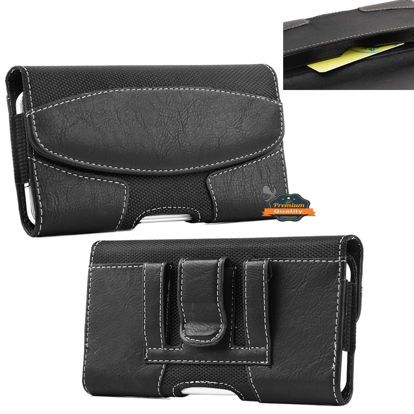 For Nokia C200 Horizontal Universal Pouch Case PU Leather Cell Phone Holster with Belt Clip and Card Slot Pocket Cover [Black]