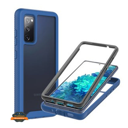 For TCL Stylus 5G Full Body Frame Armor Slim Hybrid Double Layer Hard PC + TPU Transparent Back Rugged Shockproof Clear / Blue Phone Case Cover