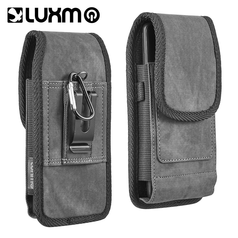 Universal Vertical Nylon Cell Phone Holster Case with Dual Credit Card Slots, Belt Clip Pouch and Belt Loop for Apple iPhone Samsung Galaxy LG Moto All Mobile phones Size 6.3" Universal Nylon [Black Denim]