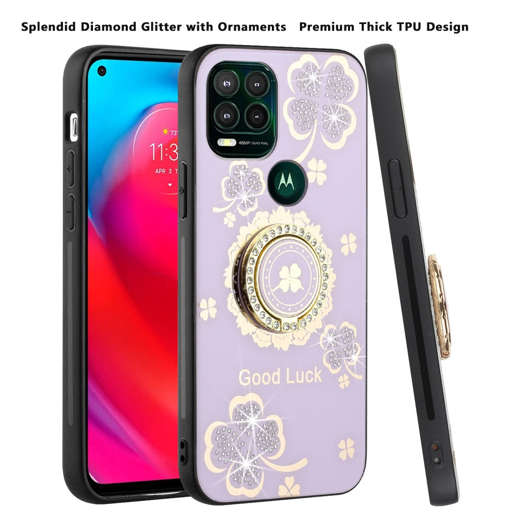 For Motorola Moto G Power 2021 Diamond Bling Sparkly Ornaments Engraving Hybrid Armor with Ring Stand Fashion  Phone Case Cover