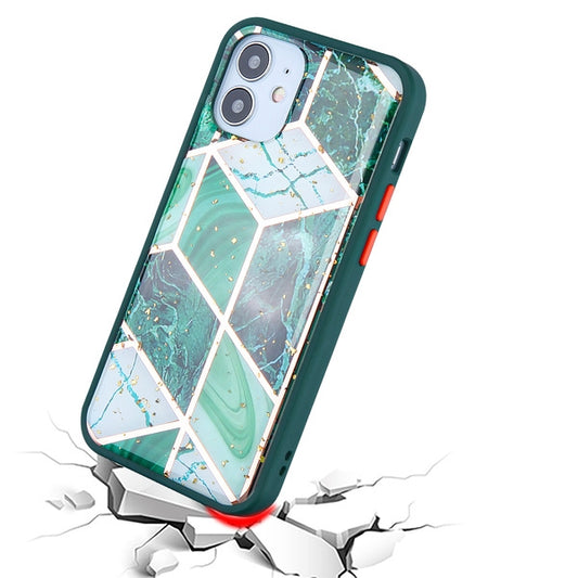 For Apple iPhone 12 Mini (5.4) Marble Stylish Design Hybrid Rubber TPU Hard PC Shockproof Armor Rugged Slim Green Marbling Phone Case Cover