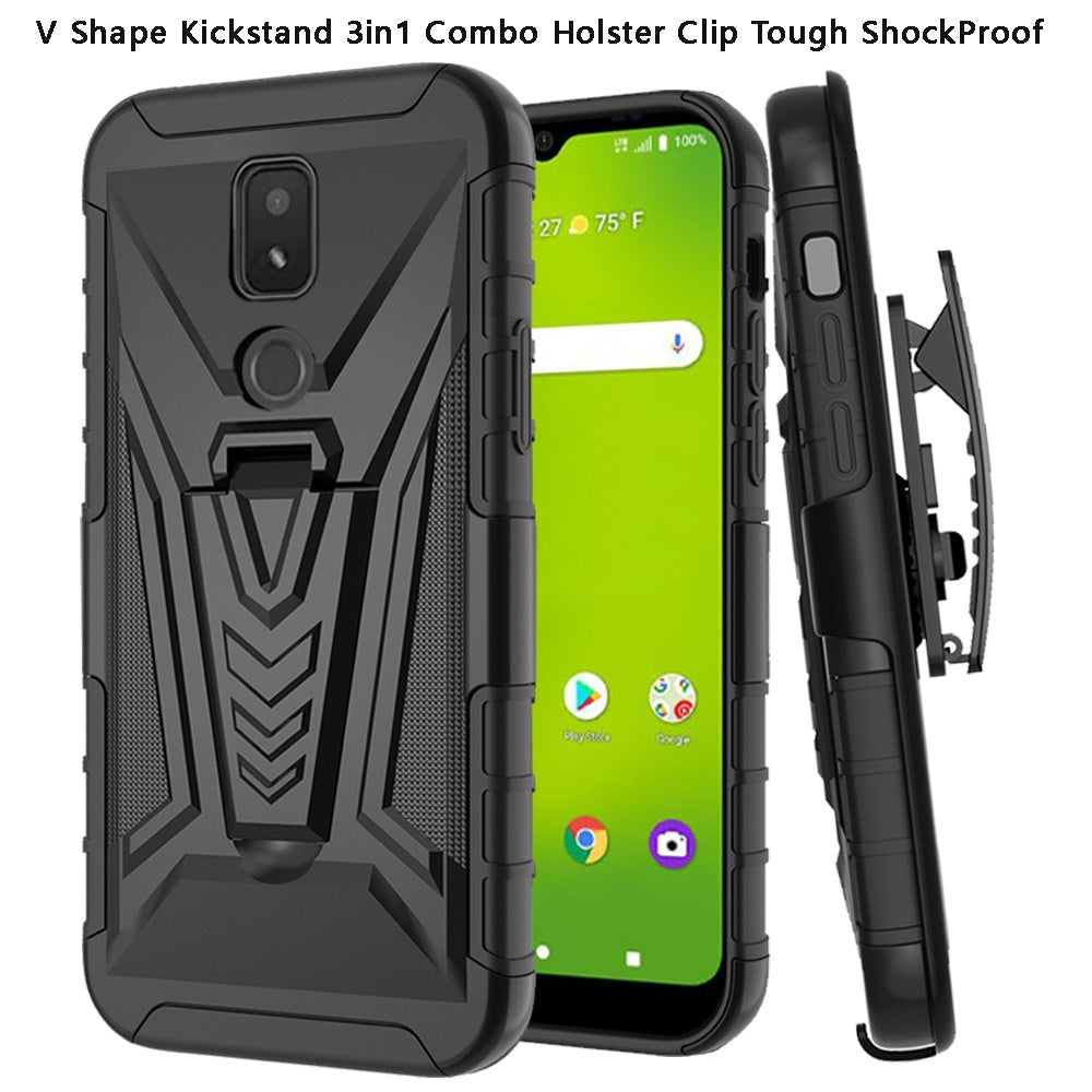 For Cricket Icon 3 (2021) Combo 3 in 1 Rugged Swivel Belt Clip Holster Heavy Duty Tuff Hybrid Armor Rubber TPU with Kickstand Stand  Phone Case Cover