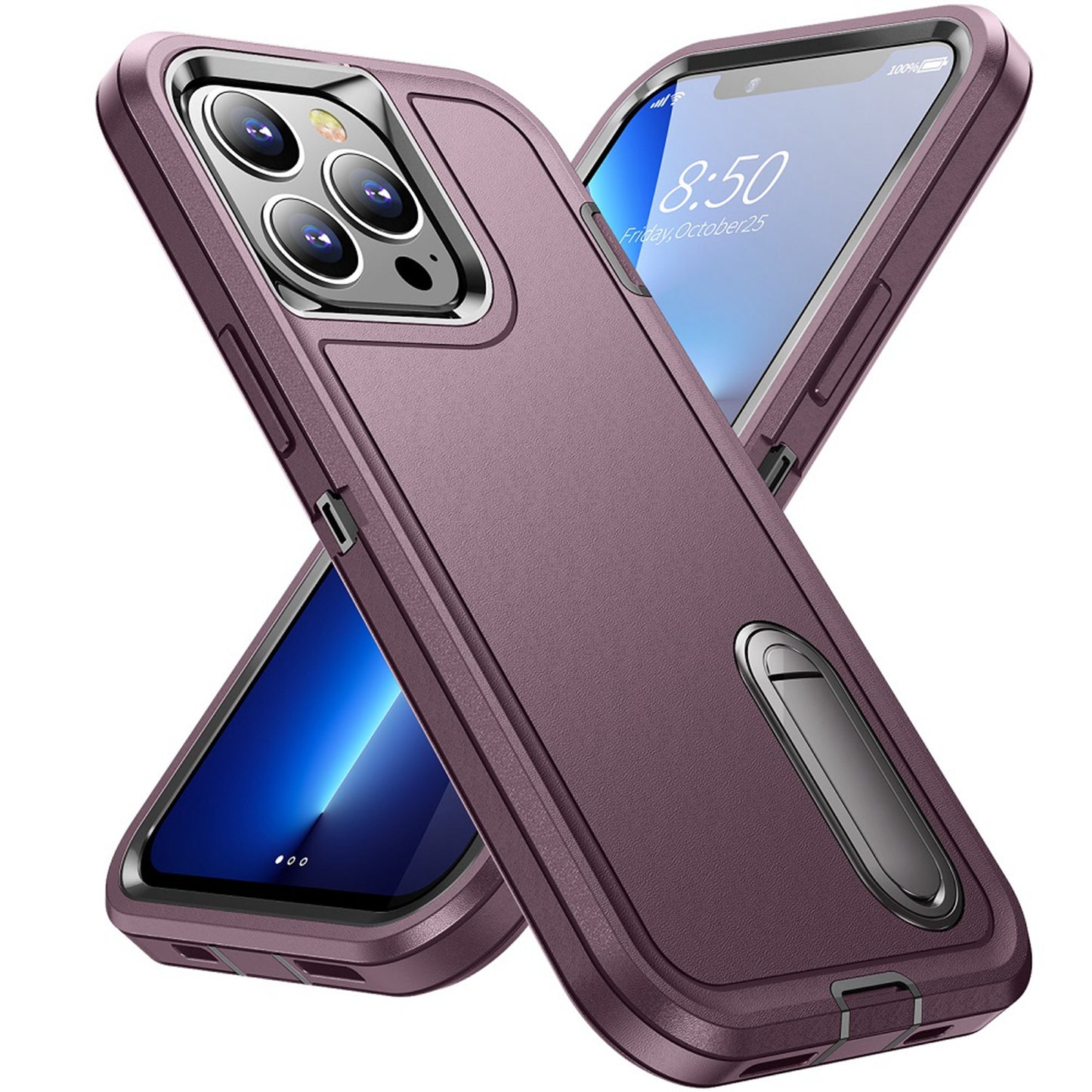 For Apple iPhone 11 (6.1") Hybrid 3 Layers 3in1 Hard PC Shockproof with Kickstand Heavy Duty TPU Rubber Anti-Drop  Phone Case Cover