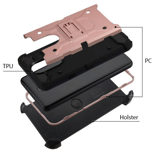 For LG Stylo 4 / Stylo 4 Plus Hybrid Armor with Belt Clip Holster Kickstand with Screen Protector Hard PC Cases Shockproof Rose Gold Phone Case Cover