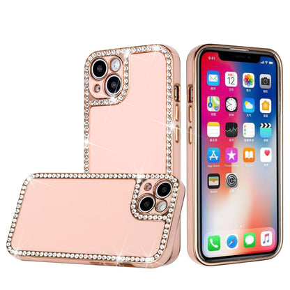 For Apple iPhone 13 Pro Max 6.7" All Around 3D Diamonds Rhinestone Chrome Frame TPU Shiny Bling Glitter Protective  Phone Case Cover