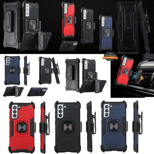 For Samsung Galaxy S21 FE /Fan Edition Holster Combo Clip 3 in 1 Armor Hybrid with Ring Kickstand Shockproof Rugged Dual Layer  Phone Case Cover