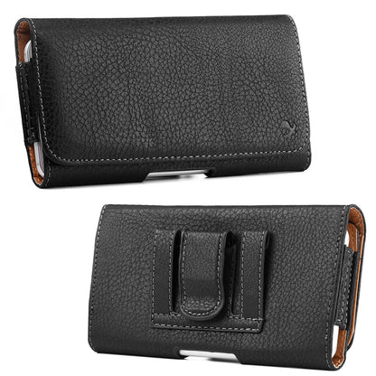 For Nokia C200 Universal Leather Case Belt Clip Holster with Clip and Loops Cell Phone Magnetic Carrying Pouch Horizontal (XL) [Black]