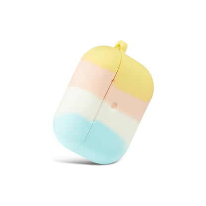 For Apple AirPods 3 (2021) Trio Colorful Block Silicone Skin Rubber TPU with Carabiner [Front LED Visible] Shock-Proof Full Protective  Phone Case Cover