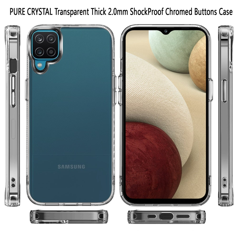 For Samsung Galaxy A12 5G Premium Hybrid HD Crystal Clear Hard PC Back Gummy TPU Frame Slim Thin Fit with Chromed Buttons Transparent Phone Case Cover